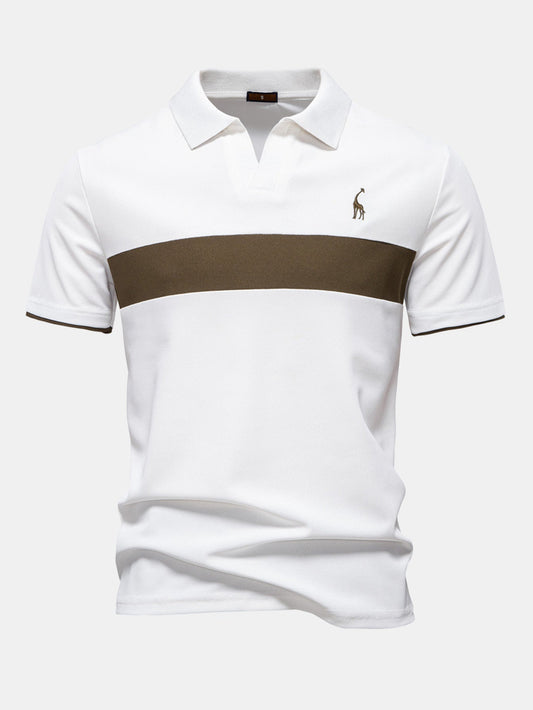 V-Neck Polo Shirt with Contrast Pique Design
