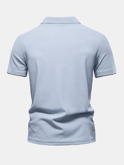 V-Neck Polo Shirt with Contrast Pique Design
