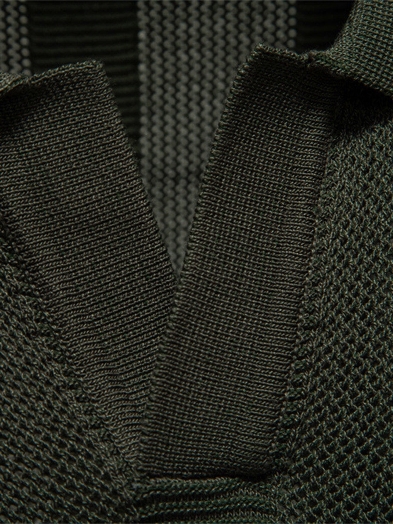 Striped Hollow Knit V-Neck Polo