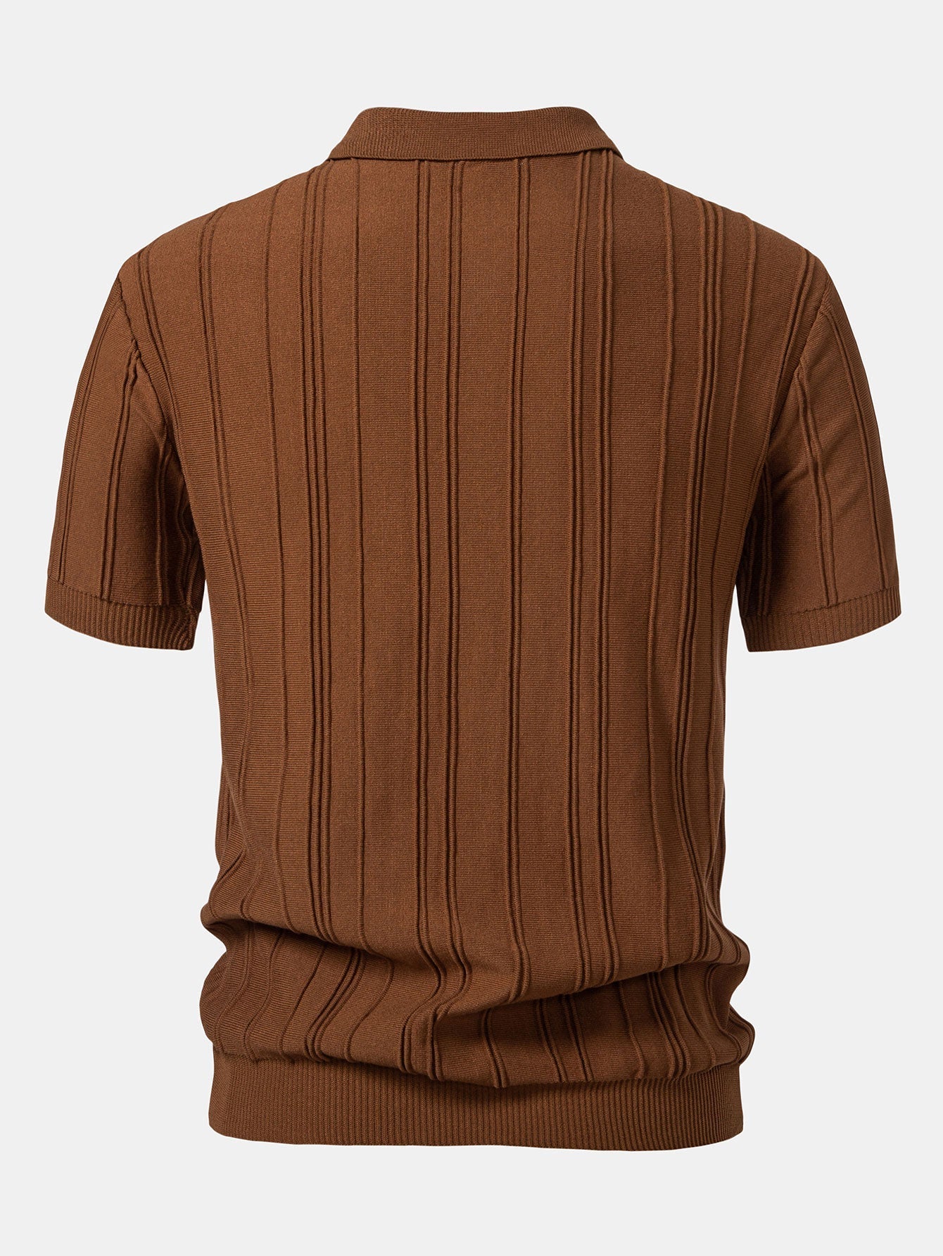 Striped Jacquard Knit Polo Shirt with Zipper