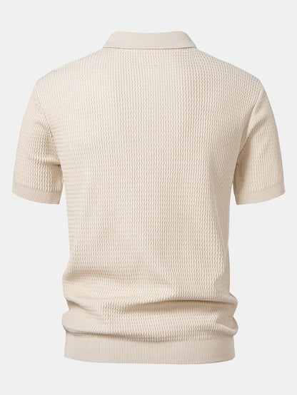 V-Neck Polo Shirt with Wave Jacquard Knit