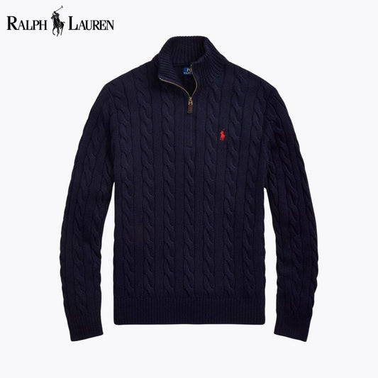 RL - Chunky Cable-Knit Cotton Quarter-Zip Sweater